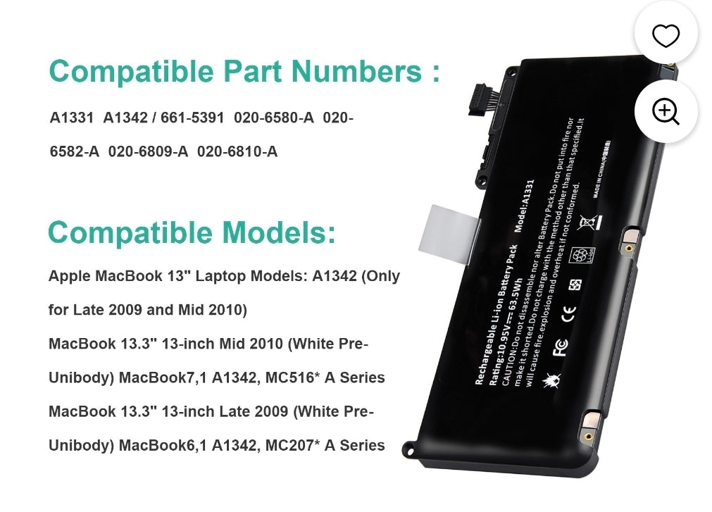 APPLE MacBook Pro 15 MLH32CH/A - A1331 Genuine OEM Original Laptop Notebook Battery (1 Yr Warranty)